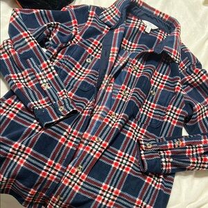 Plaid Button-Up Shirt in Red and Blue